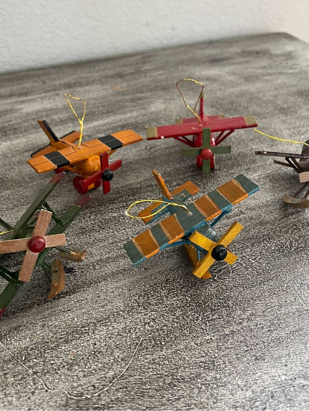 Bundle of 5 RUSS WOODEN PAINTED SEA PLANE Christmas Ornaments Folk Art Style